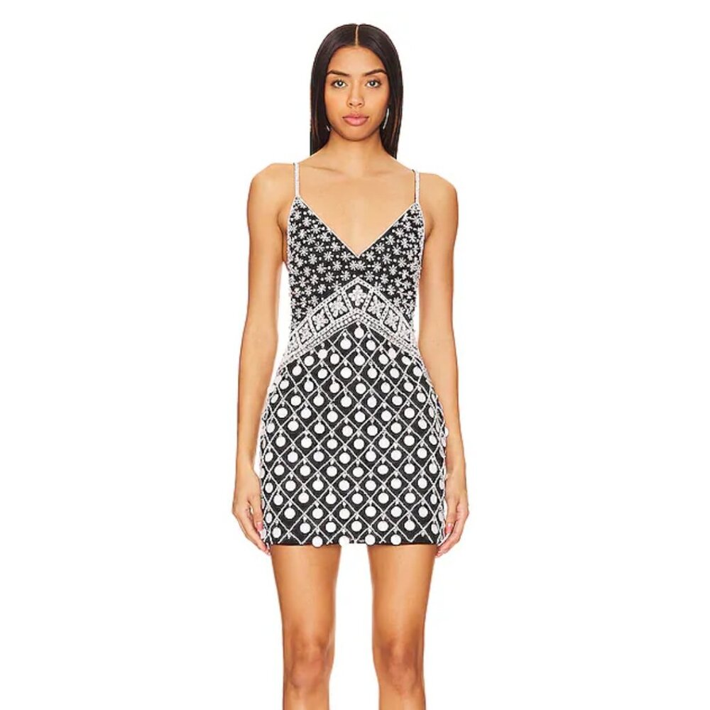 Majorelle Majorelle Cirie Embellished Mini Dress in Black And White